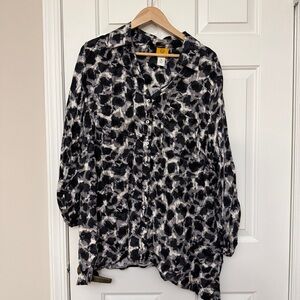 Ruby Rd. Black / White / Grey Women's 3/4 Sleeve Button Top